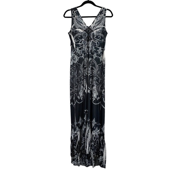 Cato Black White Sleeveless Maxi Ruffle Hem Long Dress Sz  S - Picture 1 of 4